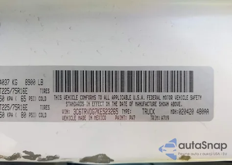 2019 Ram Promaster 2500 High Roof 159 Wb z USA, uszkodzony, nr VIN 3C6TRVDG7KE523265